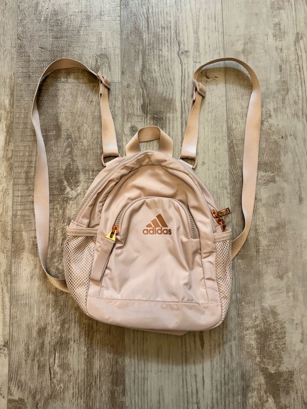 adidas Light Pink Mini Backpack with Gold Accents